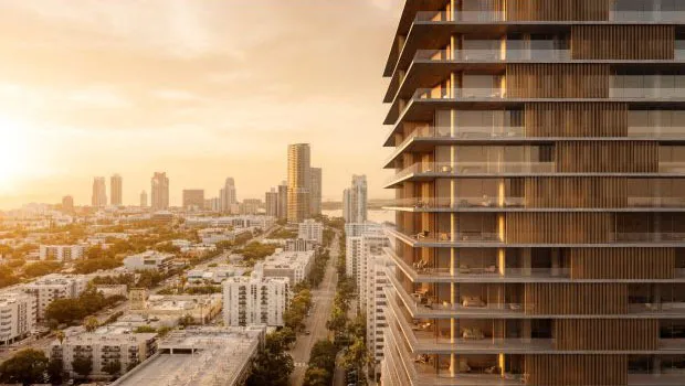 1250 West Avenue Miami Beach – tower facade above South Beach at golden hour
